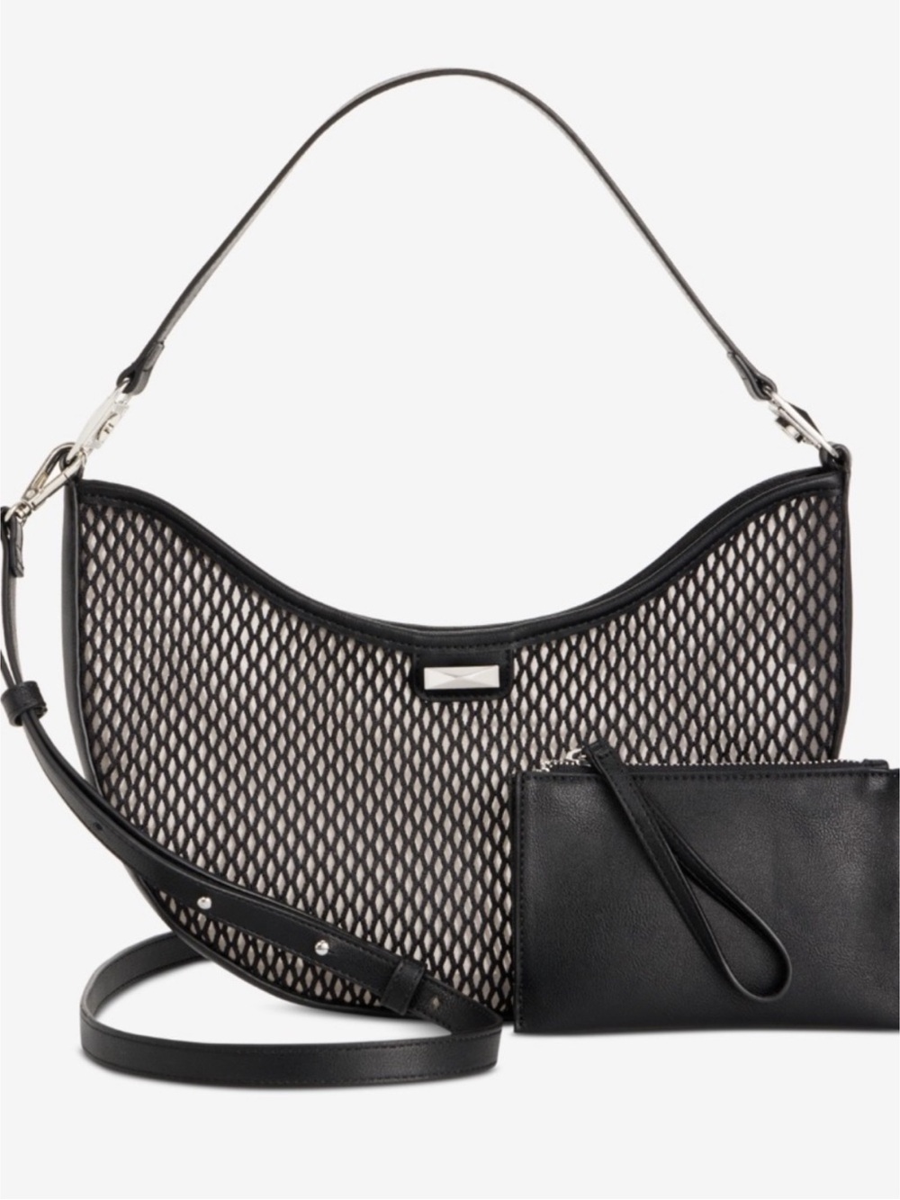 INC International Concepts Black Mesh Shoulder Bag with Wristlet